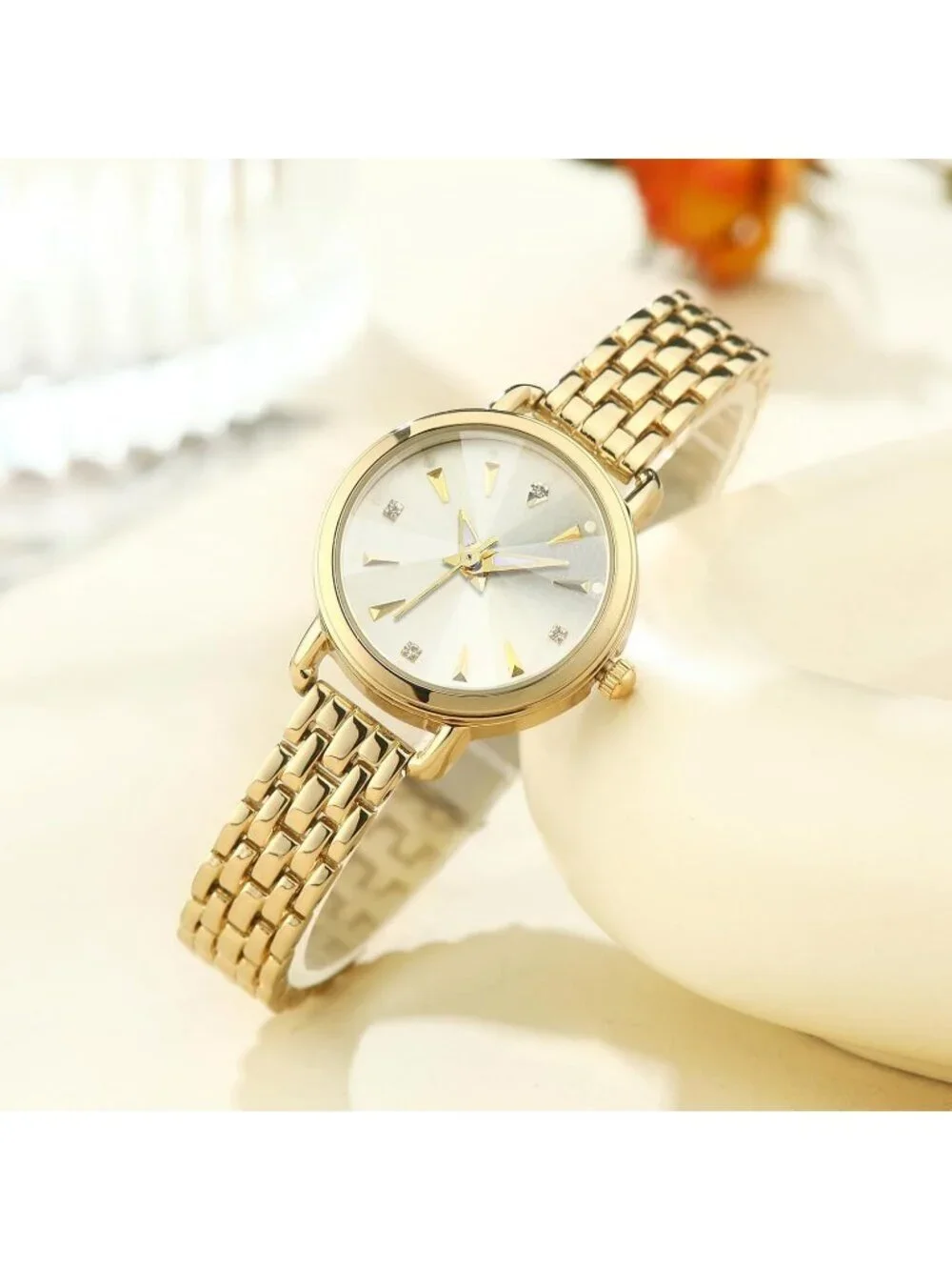 Women's Gold And White Quartz Bracelet Solid Reloj Para Mujer Small Dainty Watch